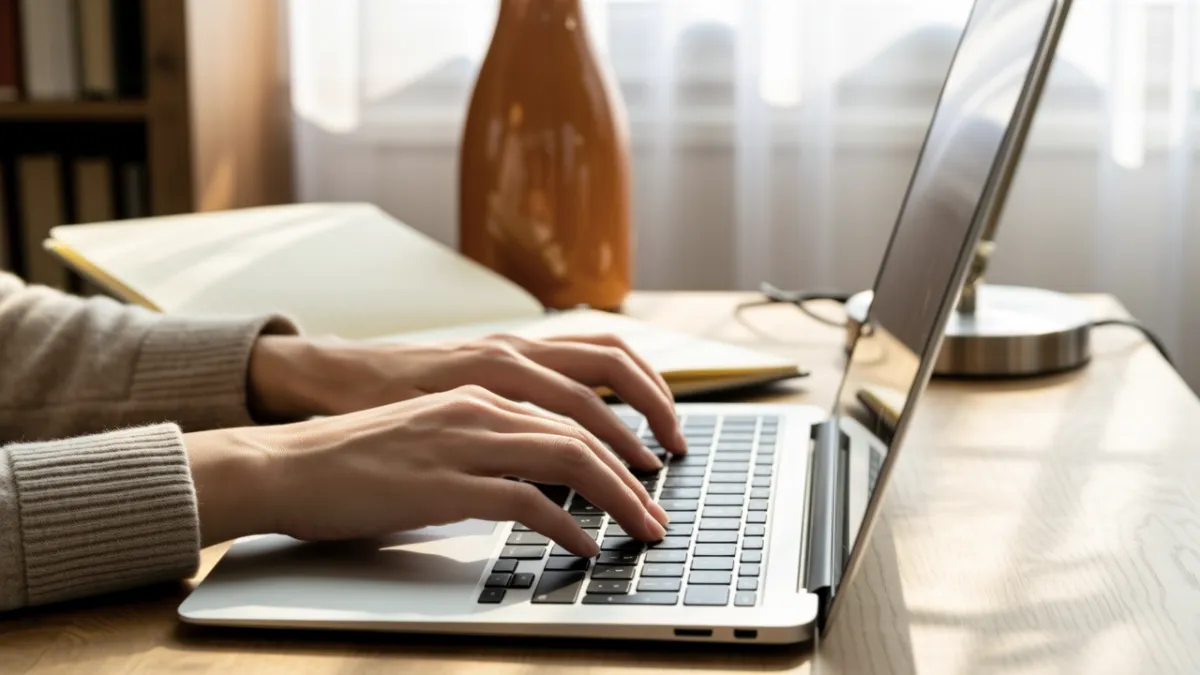 Hand schreibt eine E-Mail als Übung für das Modul Schreiben im Goethe-Zertifikat B1